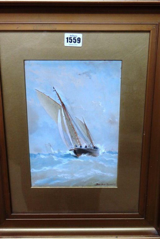 Barlow Moore (1834-1897), Yacht in full sail, watercolour and gouache, signed, 26cm x 18cm.