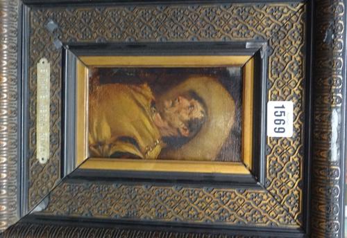 Enrique Serra y Auque (1859-1918), Study of a Soldier, oil on canvas, signed and inscribed Roma, 16cm x 9cm.