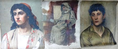 Italian School (c.1900), Peasant studies, three, oil on canvas, unframed and unstretched.(3)