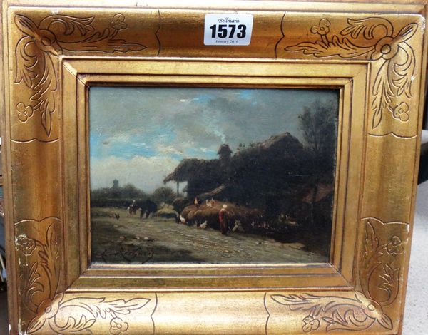 A** Richaud (19th century), Farm Scene, oil on panel, signed, 13cm x 18cm.