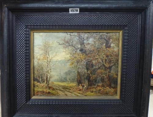 R**H** *** (19th century), A rest by the wayside, oil on canvas, indistinctly signed and dated, 22.5cm x 29cm.