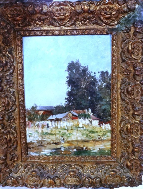Agustin Lhardy y Garrigues (1848-1918), Beside the River, oil on board, signed and inscribed a mi buena amiga Dolore, 31cm x 22cm.