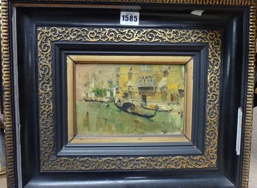 Italian School (early 20th century), Gondola on a Venetian Canal, oil on panel, indistinctly inscribed on reverse, 13.5cm x 20cm.