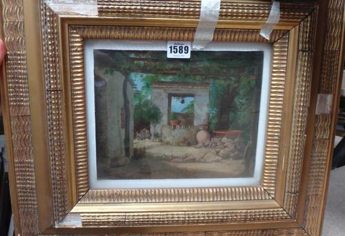 Italian School (early 20th century), View of a courtyard, oil on board, 19cm x 23cm.