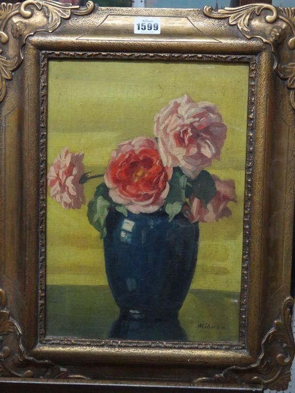 Hilda Elizabeth Kidman (b.1891), Still life of roses in a vase, oil on canvas, signed, 35cm x 24cm.