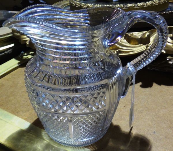 A cut glass jug, 19th century, with hobnail decoration to body, 17.5cm high.