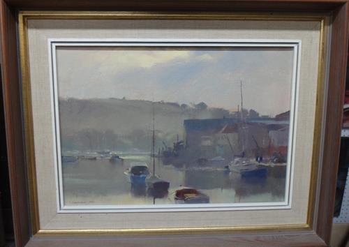 Trevor Chamberlain (b.1933), Damnlight, Salcombe, oil on canvas, signed and dated 1983, inscribed on stretcher, 24cm x 34cm. DDS