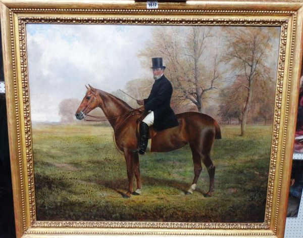 English School (19th century), A gentleman on horseback, oil on canvas, 62cm x 75cm.