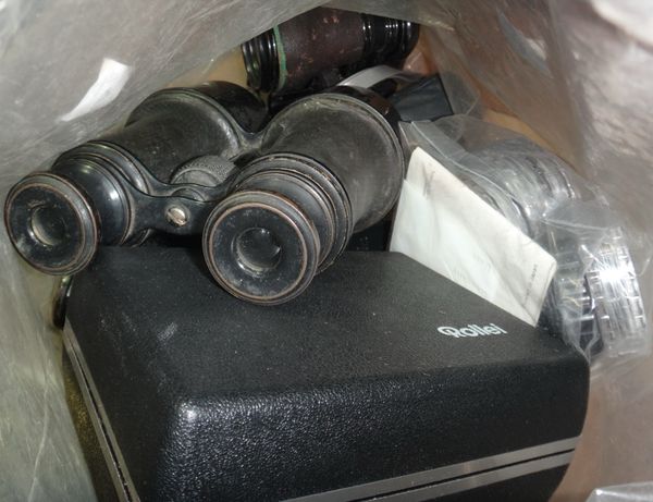 A quantity of binoculars and opera glasses and a Rollei light meter, (qty).
