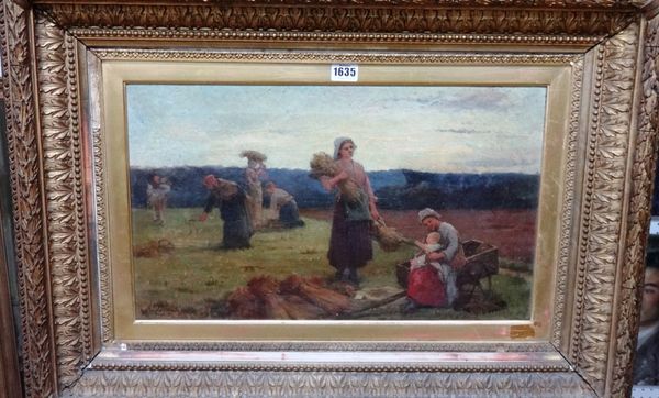 Peter Macnab (d.1900), Harvesters, oil on canvas, signed, 30cm x 50cm.