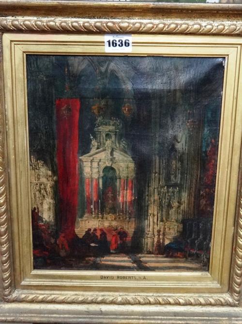 David Roberts (British, 1796-1864), King's Chapel, Dreux, oil on canvas, signed, further signed, inscribed and dated 1860 on reverse, 29cm x 24cm.  Il
