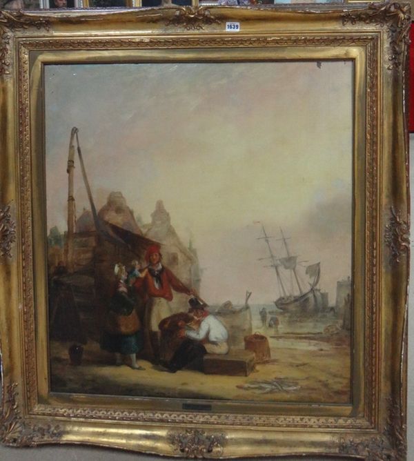 Circle of Henry Perlee Parker, Fisherfolk on the shore, oil on canvas, bears a signature and date, 82cm x 74cm.