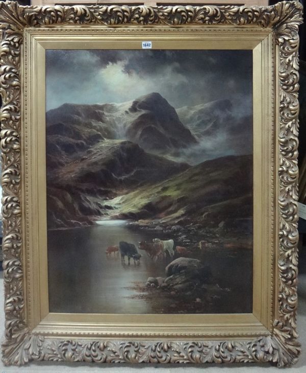 D. Hicks (late 19th century), Highland loch scene with cattle watering, oil on canvas, signed, 91cm x 70cm.