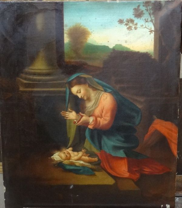 After Correggio, The Nativity, oil on canvas, unframed, 42cm x 34.5cm.