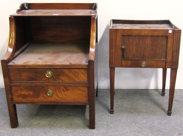 An 18th century mahogany lift top commode, with pair of dummy frieze drawers on square supports, 57cm wide, together with a Continental commode with t