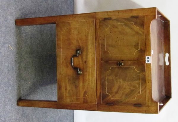 A George III mahogany tray top night commode, with pair of cupboards over single drawer, on square supports, 50cm wide.