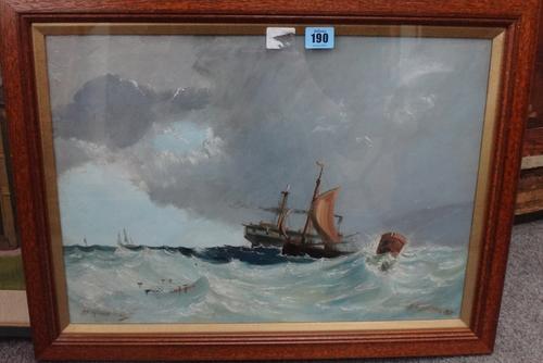 Manner of Sarah Louise Kilpack, Vessels near St Michael's Mount, oil on board, bears a signature and inscription, 34cm x 50cm.