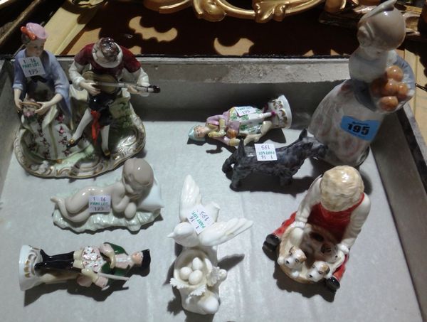 A group of ceramic figures, including a Meissen style group, Lladro, Paragon and sundry.