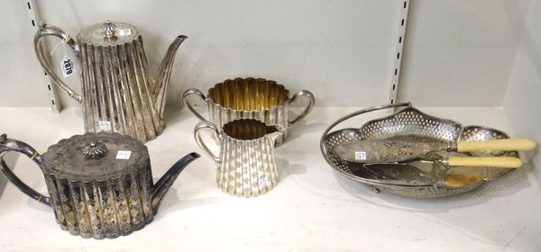 A Victorian plated four piece tea and coffee set, comprising; a teapot, a coffee pot, a twin handled sugar bowl and a milk jug, each piece of boldly f