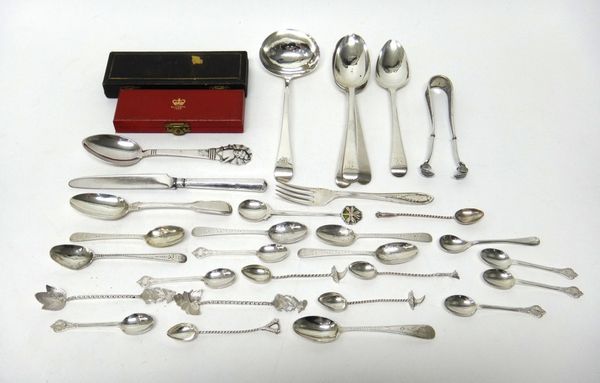 Silver, comprising; three Old English pattern dessert spoons, London 1833, another London 1805, four Victorian coffee spoons, London 1887, six coffee