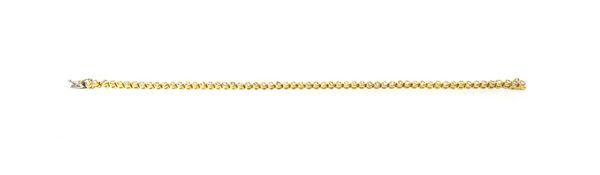 A gold and diamond set line bracelet, collet set with a row of circular cut diamonds, on a snap clasp, detailed 750, length 19.5cm, gross weight 12 gm