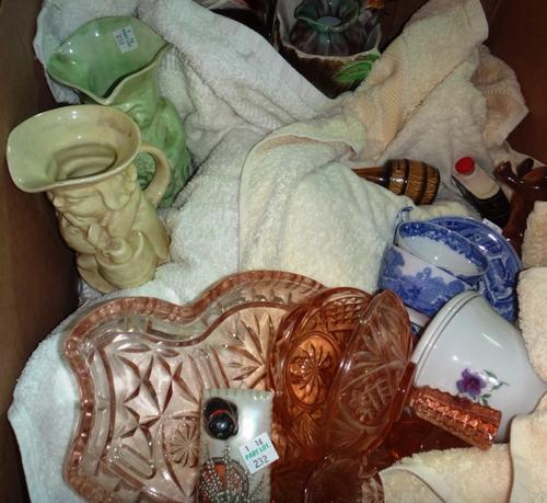 A quantity of assorted ceramics and glass including; dinner and tea wares, a dressing table set and sundry.
