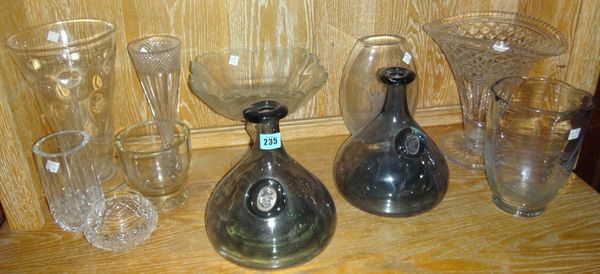 A group of 19th and 20th century glass, including vases, bottles and sundry.