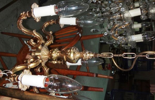 A 20th century gilt metal five branch chandelier.