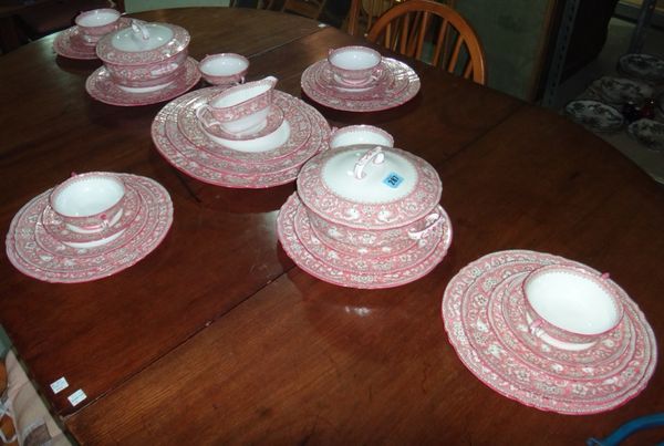 A Crown Staffordshire dinner service with pink decoration.