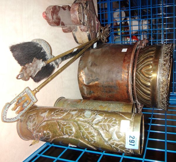 A group of copper and brass, including trench art shell cases, copper buckets and sundry.