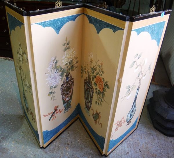 A small 20th century Oriental four fold screen.