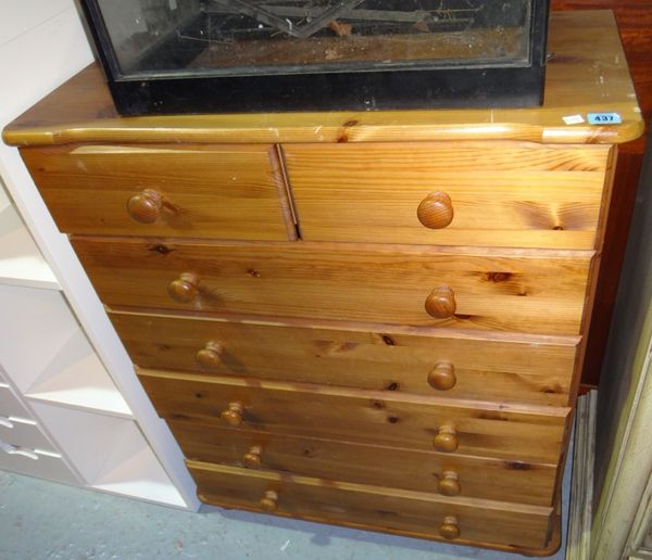 A 20th century pine chest of two short and three long drawers.