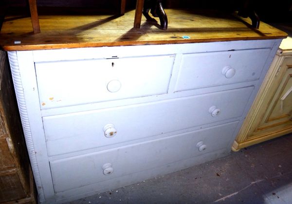 A grey painted chest of two short and three long drawers.