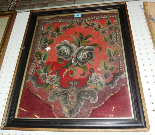 A 19th century bead work picture in an ebonised frame.
