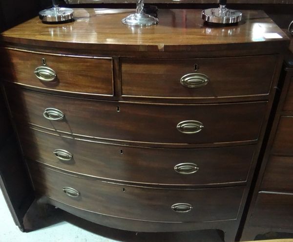 A 19th century mahogany bowfront chest of two short and three long drawers.
