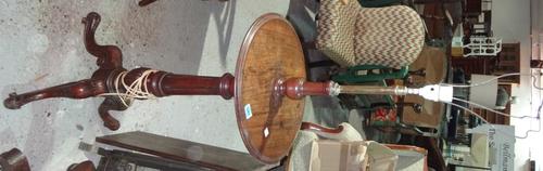 A 19th century mahogany adjustable standard lamp with circular tray and tripod base.