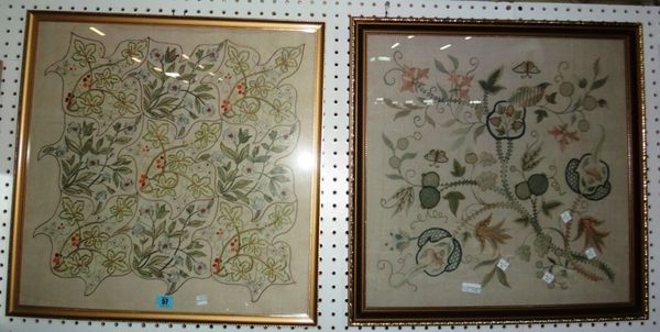 A similar pair of 20th century crewelwork pictures.