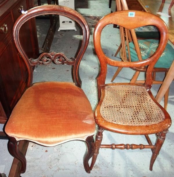 Two mahogany dining chairs and a walnut bedroom chair.