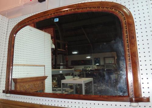 A 19th century walnut and Tunbridge Ware inlaid overmantel mirror.