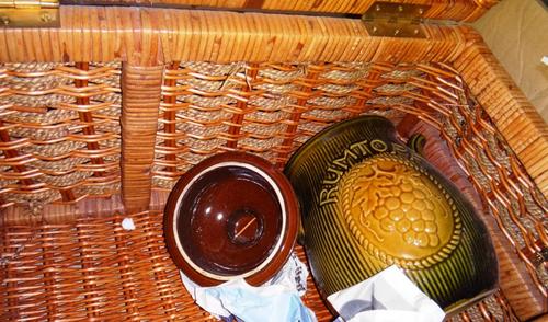 A 20th century cane lift top box and a ceramic jar (2).