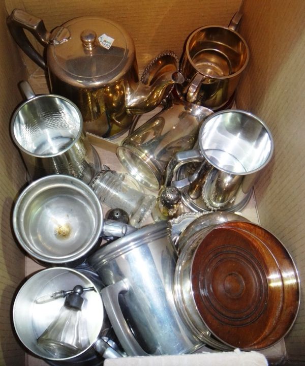 A quantity of silver plated wares, including tankards, a teapot, napkin rings and sundry.