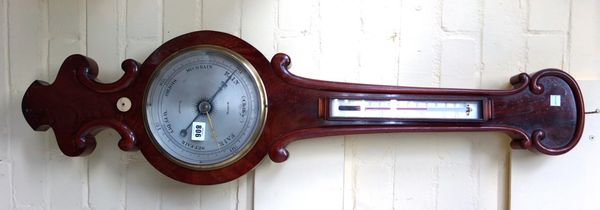 A mahogany cased wheel barometer by 'Marsh, Dorking', late 19th century, with applied thermometer over a silvered and titled 8 inch dial, 98cm.