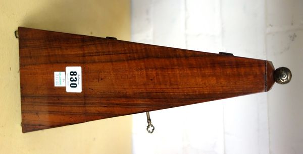 A Victorian rosewood metronome, with gilt metal spherical finial and square tapering body, on gilt bun feet, 33cm high.