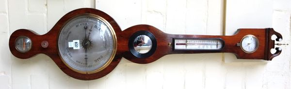 A Victorian rosewood cased wheel barometer by 'E. Hayward, Ashford', with broken arch pediment over thermometer, bullseye mirror, an eight inch silver