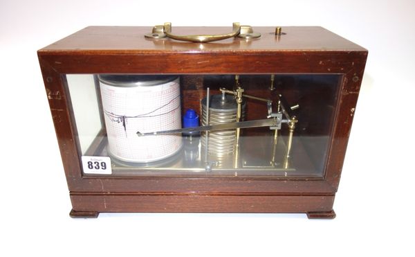 A Casella mahogany cased barograph, 20th century, containing eleven aneroids and a mechanical drum, 31.5cm wide.