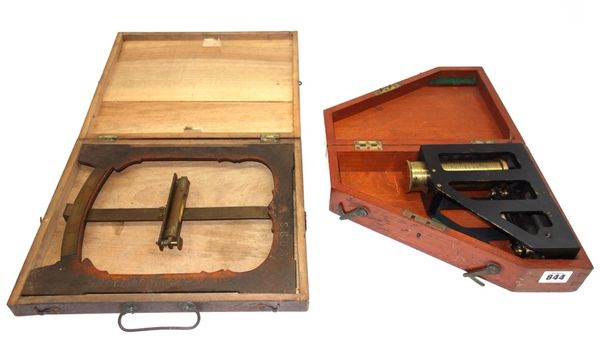 A large clinometer by 'E. R. Watts & Son, London, 1941', in a mahogany case, together with a cased steam gauge, and a cased French "Clithographes" (3)