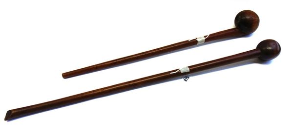 A hardwood knobkerry of typical form, 78cm, and another similar club, 64cm (2).