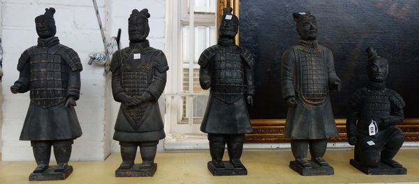 Five modern terracotta warrior figures with basalt glaze, 50cm high (5).