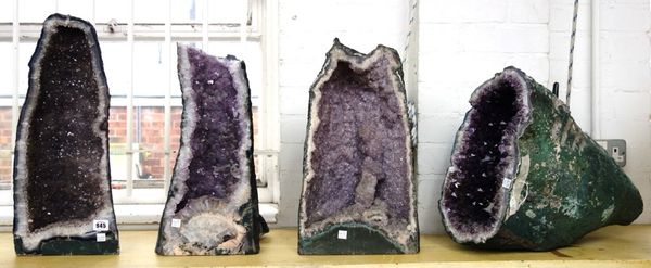 Four amethyst quartz geodes of typical naturalistic form, the largest 51cm high (4).