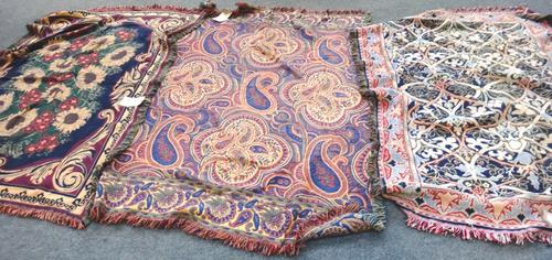Three flat woven floor coverings; a paisley design, sunflowers, and floral trellis desgins, 170cm x 120cm (3).